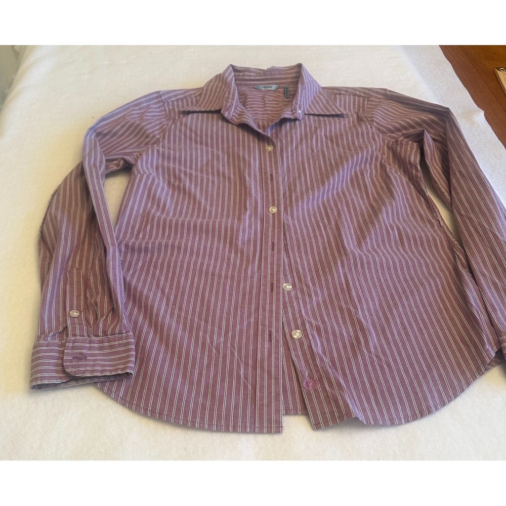 IZOD Mens Striped Button Down Shirt Purple White Size M Business Casual Classic